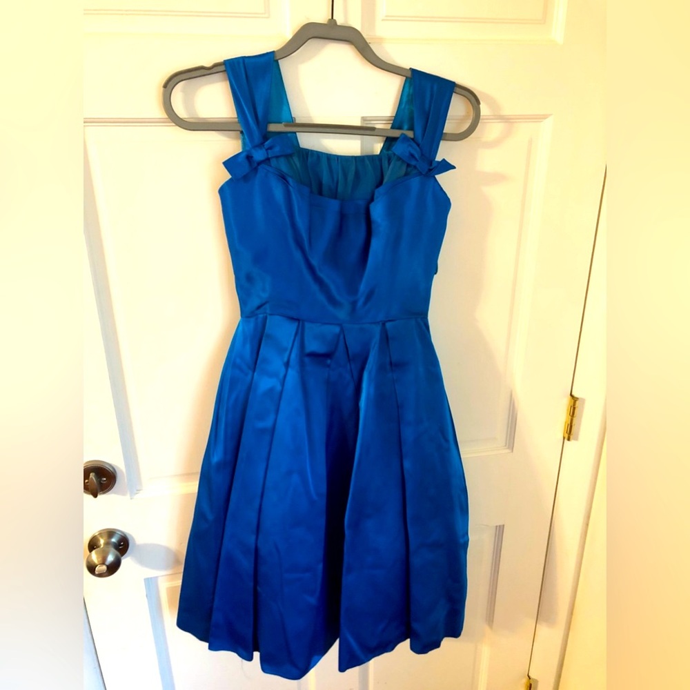Vintage Handmade Sapphire Blue Satin Rockabilly Dress S